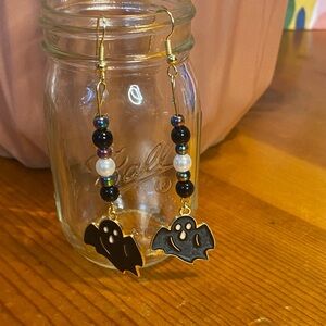 Hand Crafted Black and Gold Ghost Bat Earrings